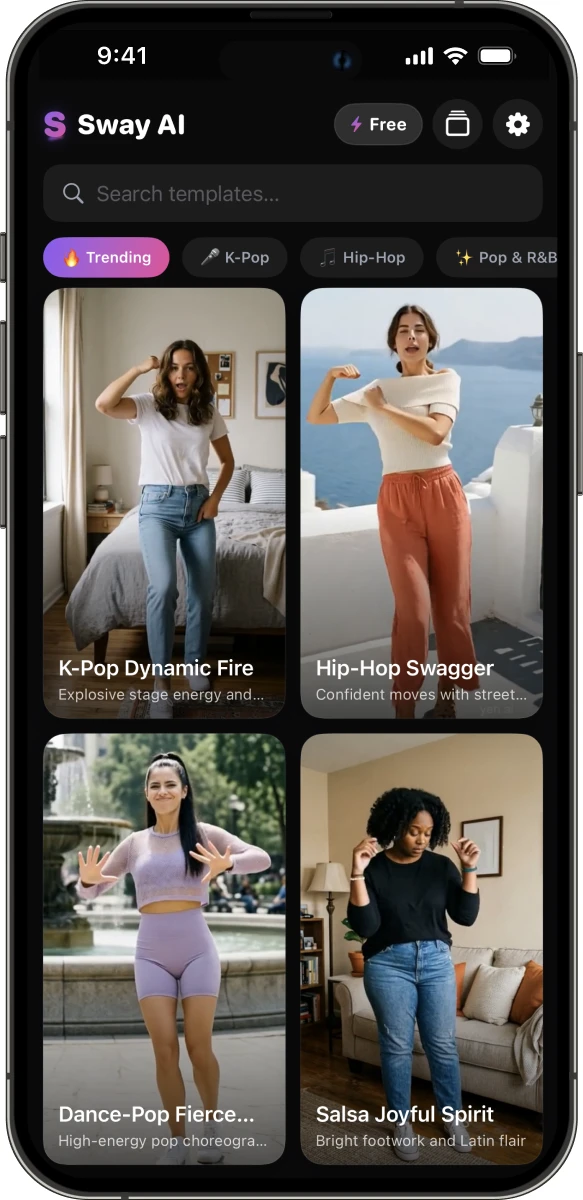 Swai AI Dance app screen